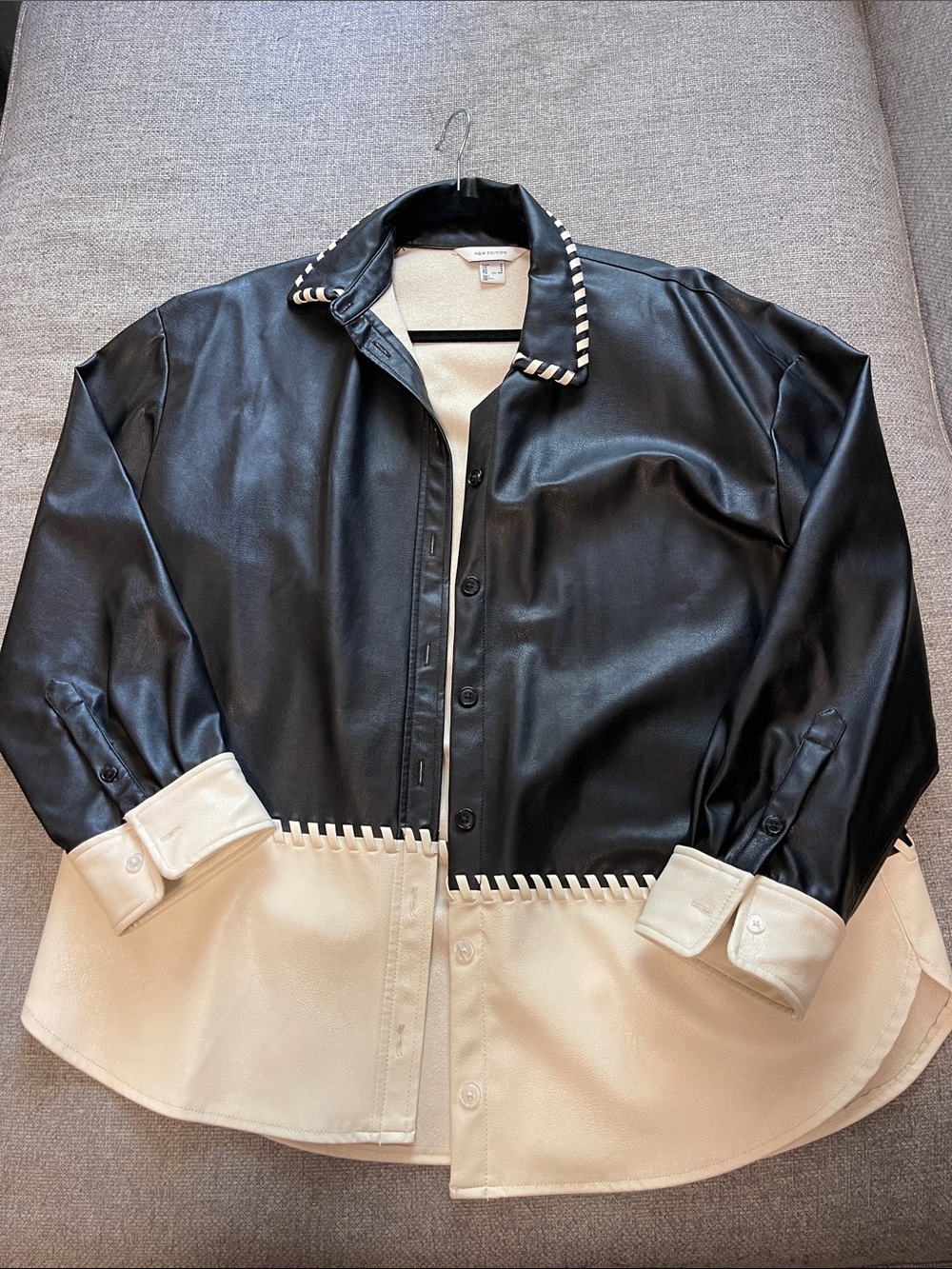 H&M western Black & Cream Faux Leather Shirt Jacket